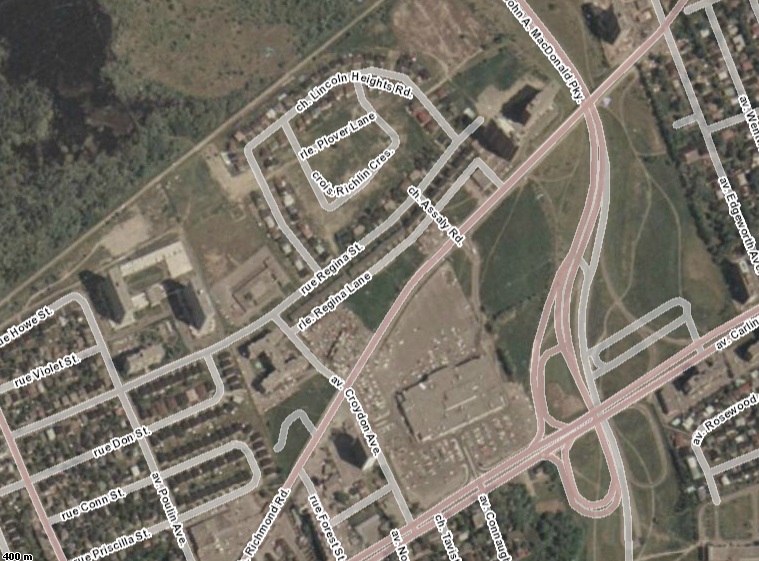 By 1976, Lincoln Fields had been constructed, as had Assaly's towers along Richmond. The homes in the centre of Lincoln Heights (Plover, Richlin) hadn't yet been constructed. Neither had the apartments at the east side of the Lincoln Fields property. Source: geoOttawa (1976 Aerials).
