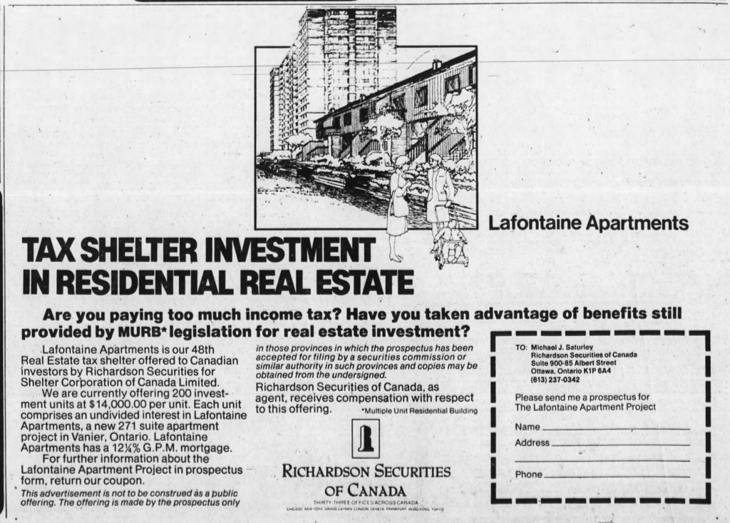 Real estate-based tax shelters weren't exactly an obscure or hidden thing. Source: Ottawa Journal, August 6, 1980, Page 30.