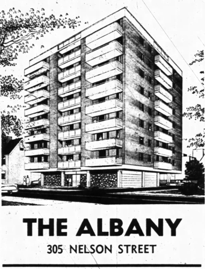 Dubbed the Albany Apartments, occupancy was to begin in the Spring of 1966. Source: Ottawa Journal, March 31, 1966, p. 31.
